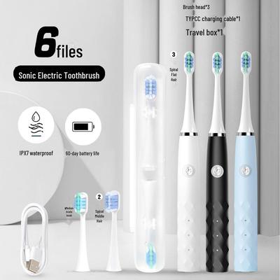 Cepillo de Dientes Eléctrico Kasha Sonic, 6 Velocidades, Recargable por USB, Resistente al Agua IPX7, Batería de Larga Duración, para Adultos