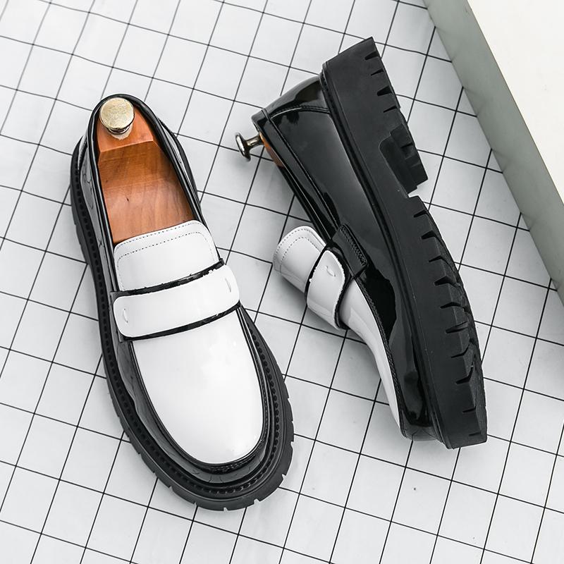 Fashion Slip On Thick Soled Men's Leather Shoes Fashion Casual Style Office and Leisure Work Outdoor Trendy Shoes 38-46 Black White