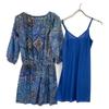 LEONARD 0330815 Blue Cotton Paisley All-Over Pattern Half Sleeve Gathered One Piece Dress 36 blueUsed