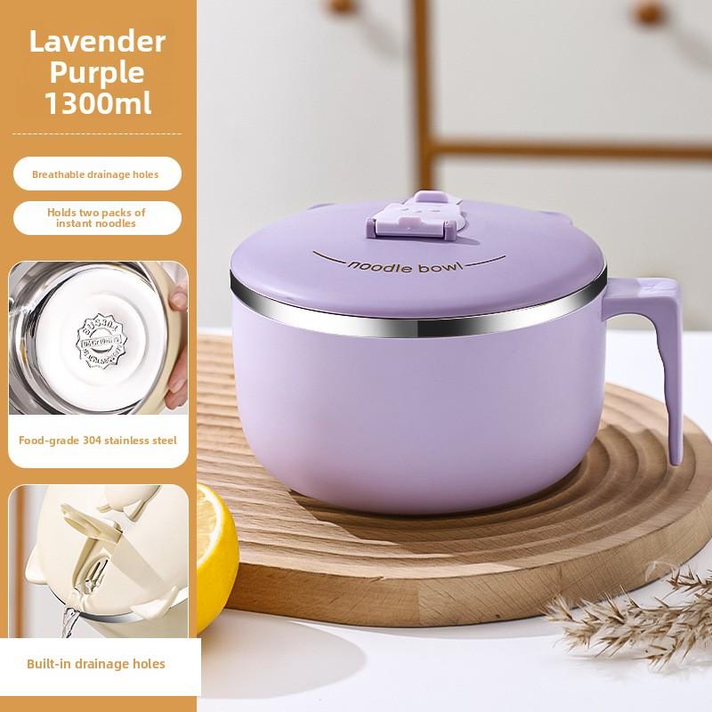 1pc 304 Instant Noodle Bowl - Stainless Steel Large Capacity with Lid Portable Tableware Perfect for Serving Noodles and Rice