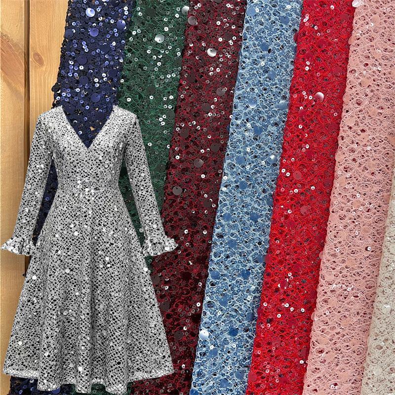 Sequin Embroidery Fabric Lace Fishing Net Children's Dress Fabric Wedding Evening Dress Spring Summer Polyester Stage Dress