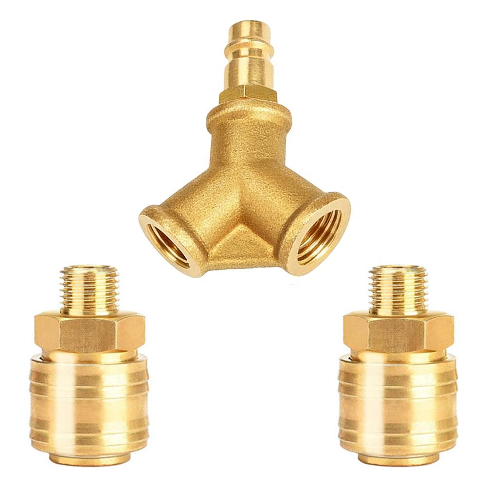 Upgraded 1/4 Compressed Air Distributor 2-Way With 2 Couplings Air Hoses Quick Coupling Distributor Brass