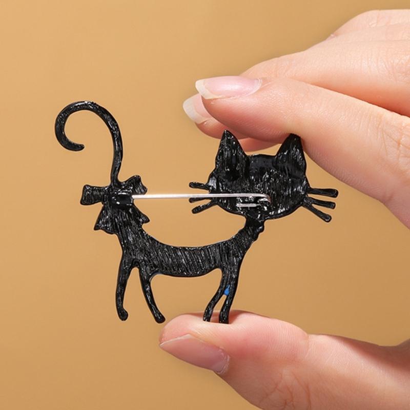 Animal Lapel Brooch Pin, Playful Cats Design with Enamel-Look Finish, Neck Detail, Single Outfit Accent Piece