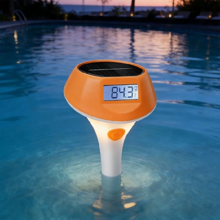 Thermomètre de piscine solaire à chargement automatique Affichage numérique Lumière de piscine à éclairage doux pour tout élément aquatique
