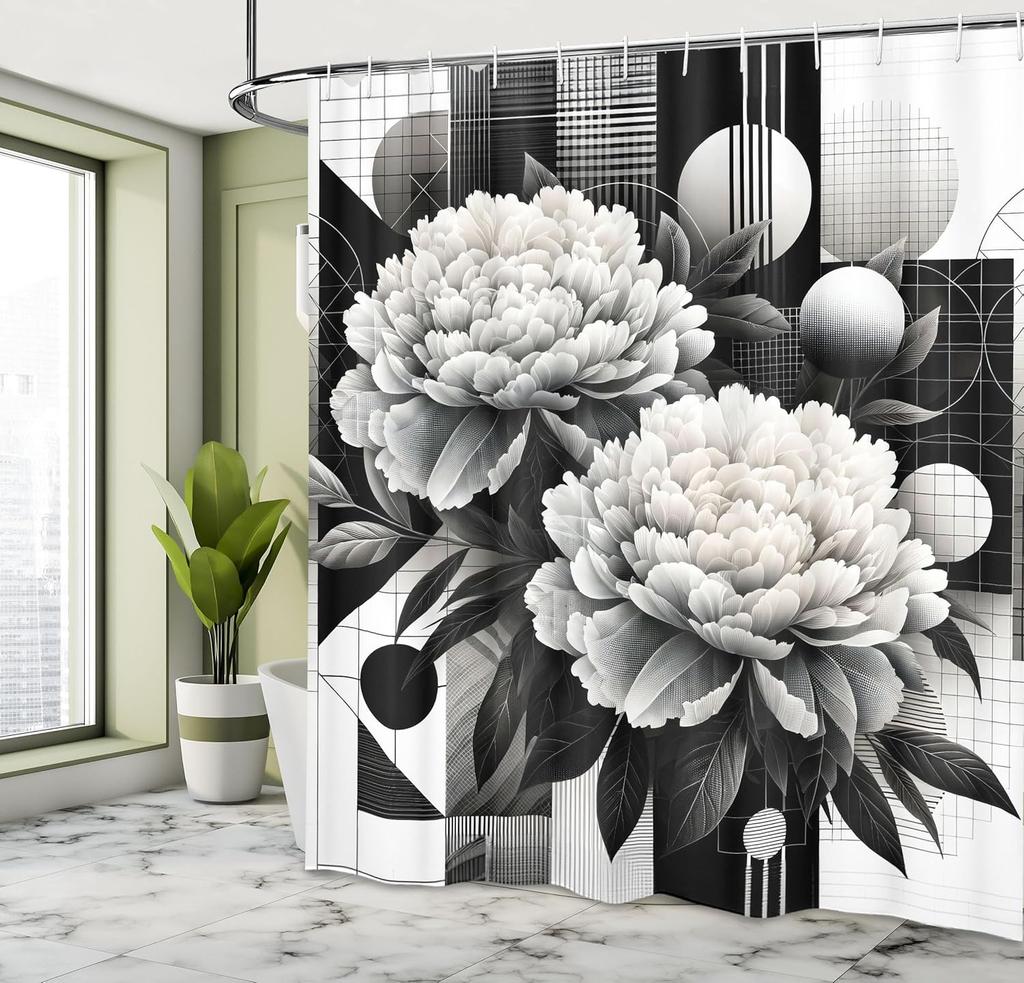 Grey Shower Curtain, Lace Inspired Flower Motifs Bridal Composition Leaves Wedding Theme, Cloth Fabric Bathroom Decor