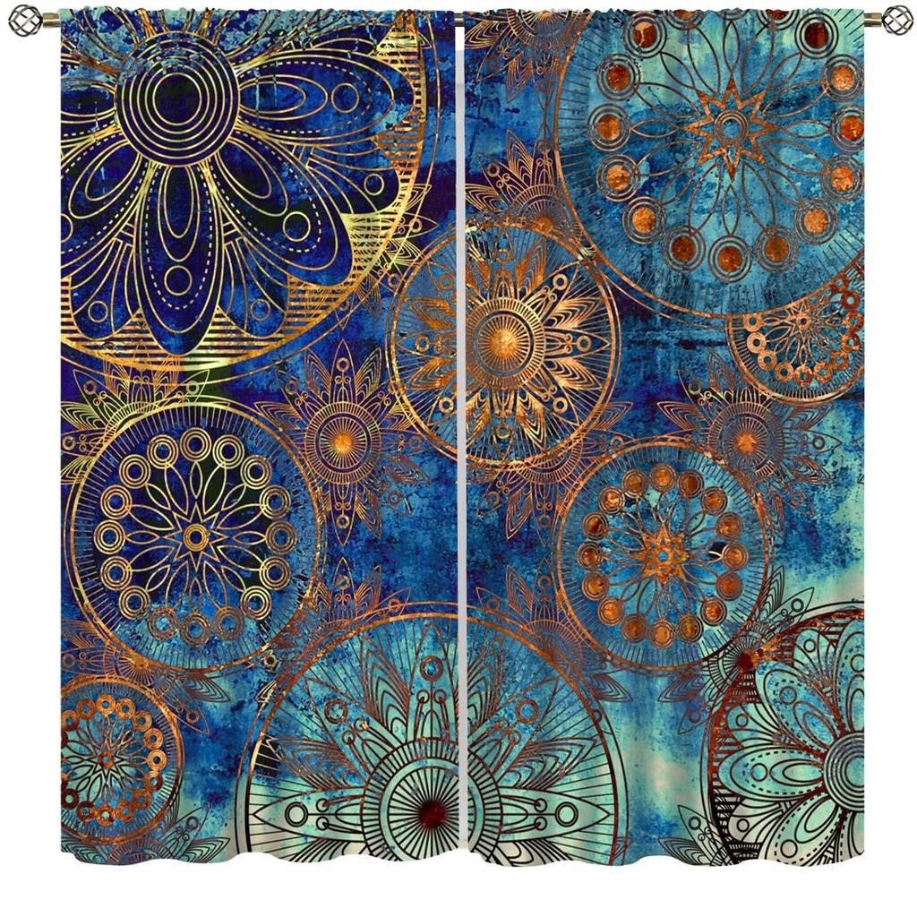 Galaxy Mandala Bedroom Curta - Boho Geometric Colorful Pattern - W42 * L45 Inches
