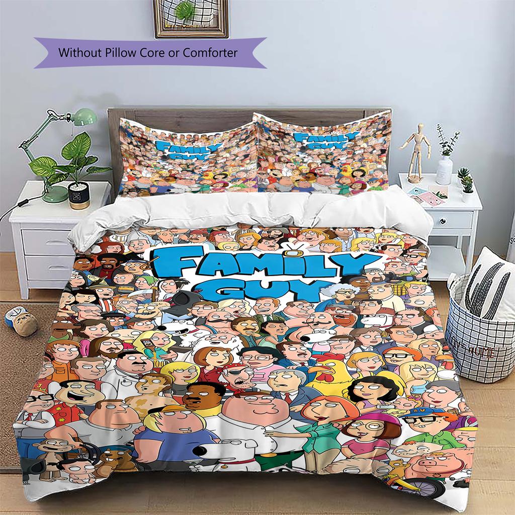 Family Guy Pattern Bedding,Quilt Set Quilt Cover Pillowcase Home Birthday Gift (1 * duvet cover + 2 * pillowcase, without core)