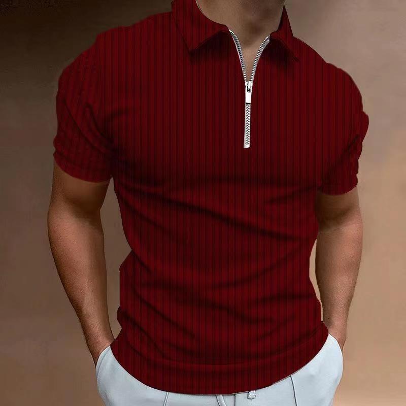 Men's Slim Fit Short Sleeve Half-Zip Striped Polo Shirt