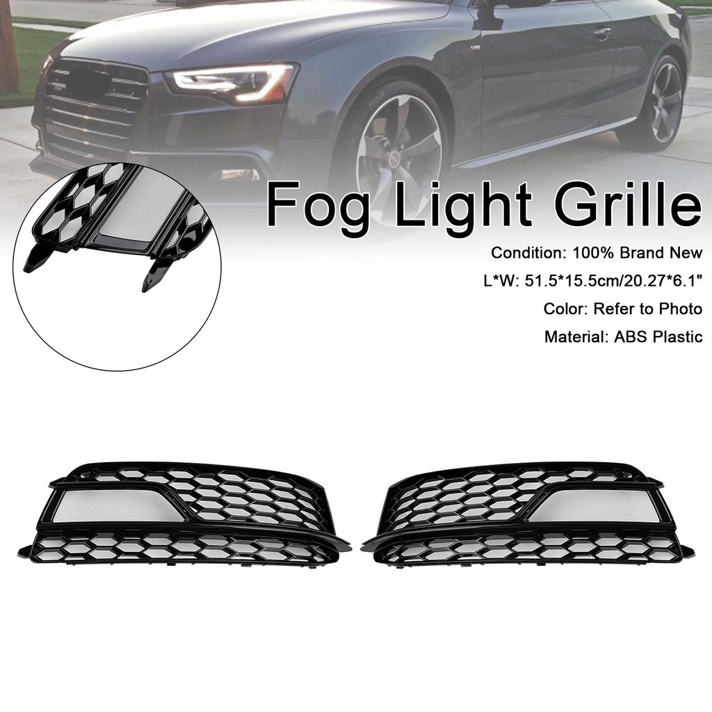 2PCS Front Fog Lamp Black Grille Grill 8T0807681K 8T0807682K Fit A5 S-Line S5 2013-2016