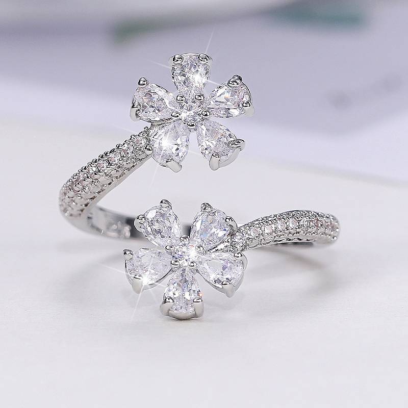 

Huitan Aesthetic Flower Shaped Women Opening Ring for Elegant Party Engagement Trendy Wedding Accessories Zircon with Shiny CZ resizable
