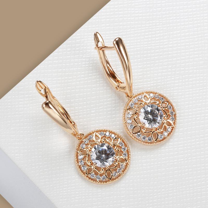 Luxury  Rose Gold Color Drop Earring Women Natural Zircon Flower Boho Bridal Wedding Daily Jewelry