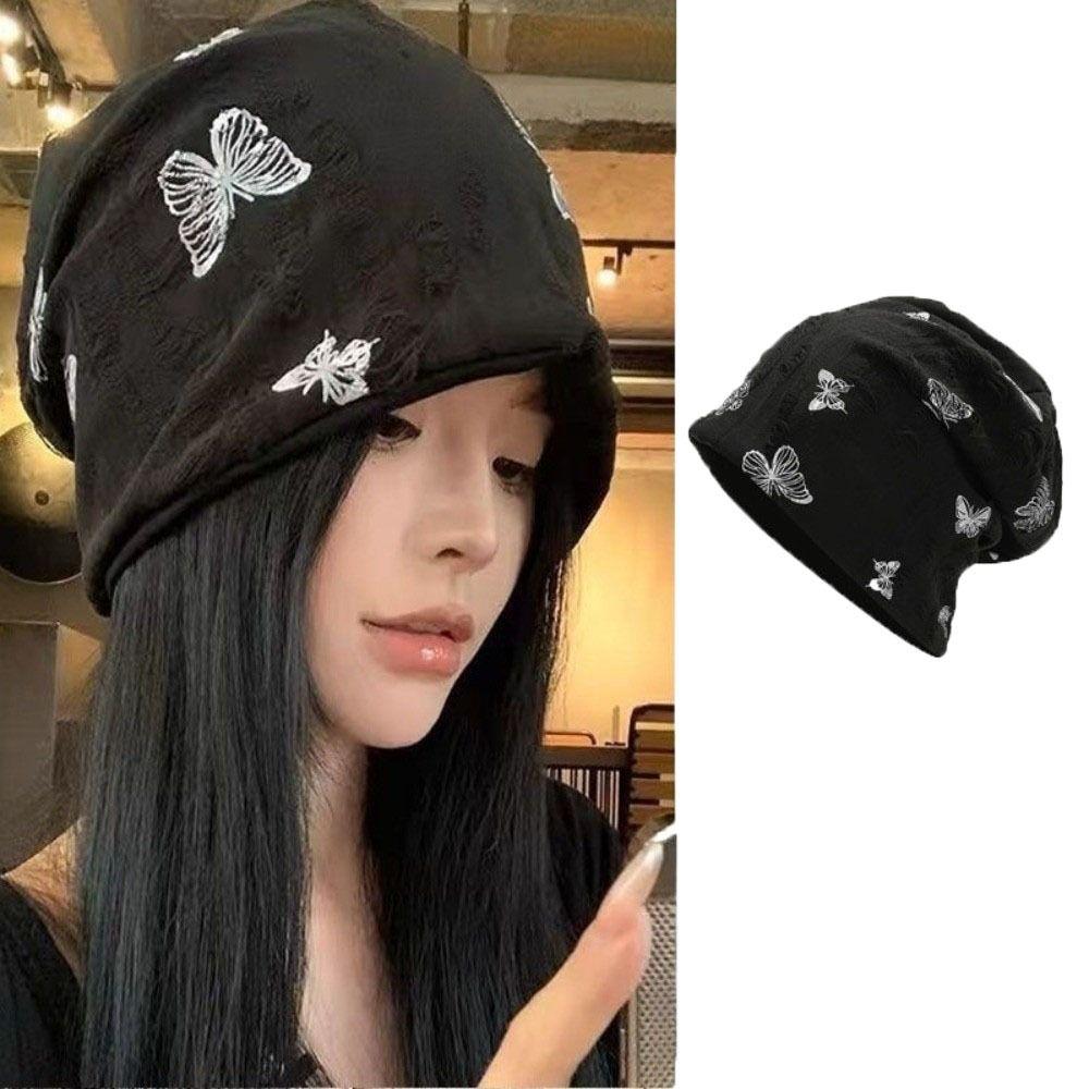 Thickened Butterfly Print Beanies Holes Plush Pullover Hat Fashion Fleece Beanies  Keep Warm