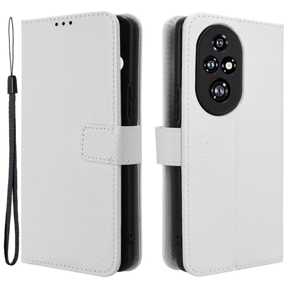 

For Honor 200 Pro 5G Case Flip Wallet Diamond Texture PU Leather Phone Cover White