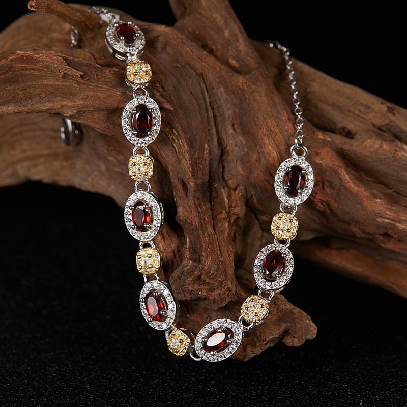Womens Fashion Bracelet Natural Garnet Topaz Gemstone Jewelry