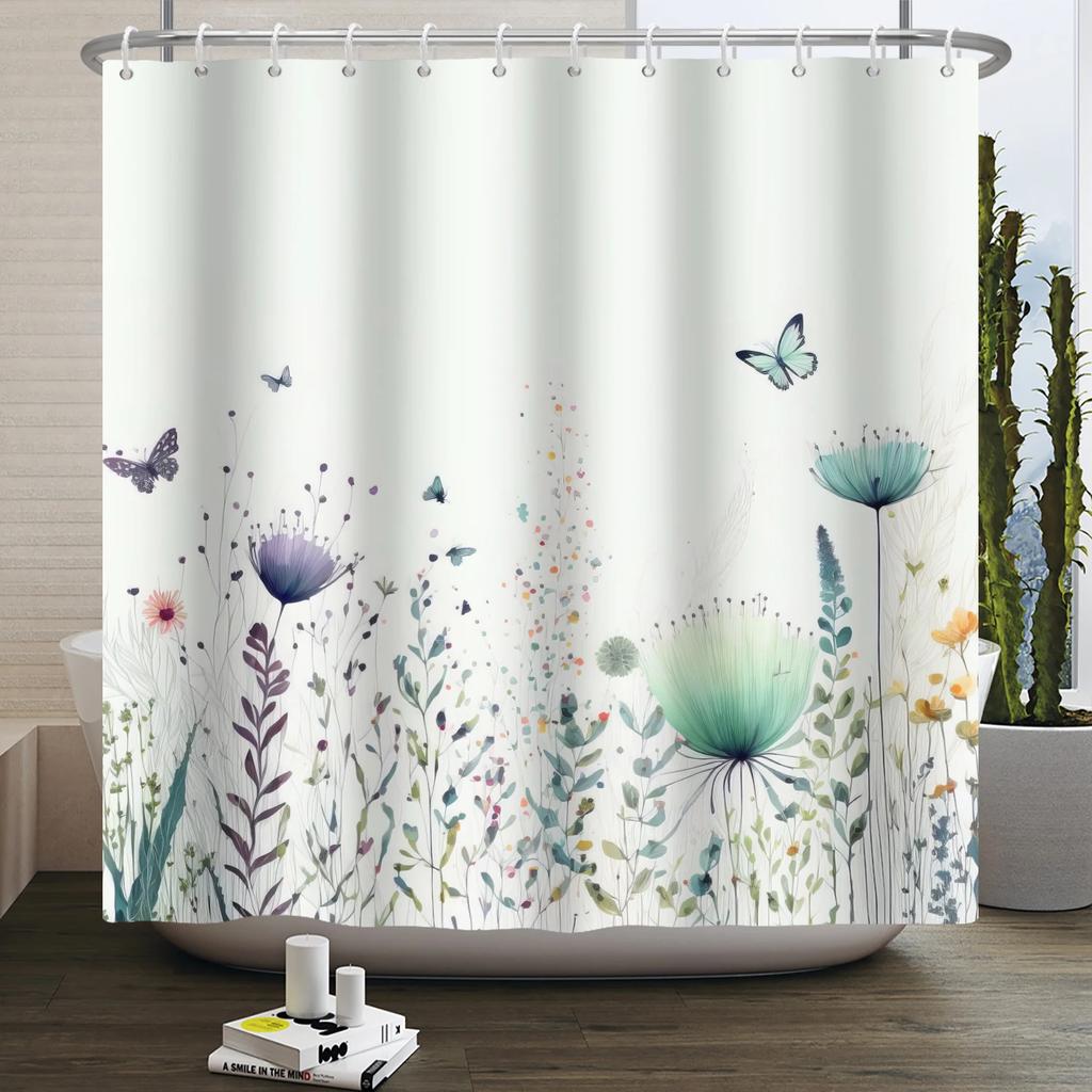 Watercolor Floral Shower Curtain for Bathroom Spring Elegant Flower Printed Bath Curtain Botanical Wildflower Bathroom Decor