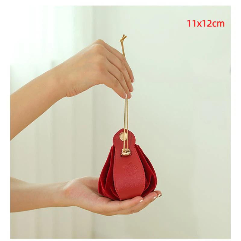 Velvet Drawstring Bag Embossed Floral Fadeless Pattern Jewelry Storage Pouch for Daily Trinket Candy Holding