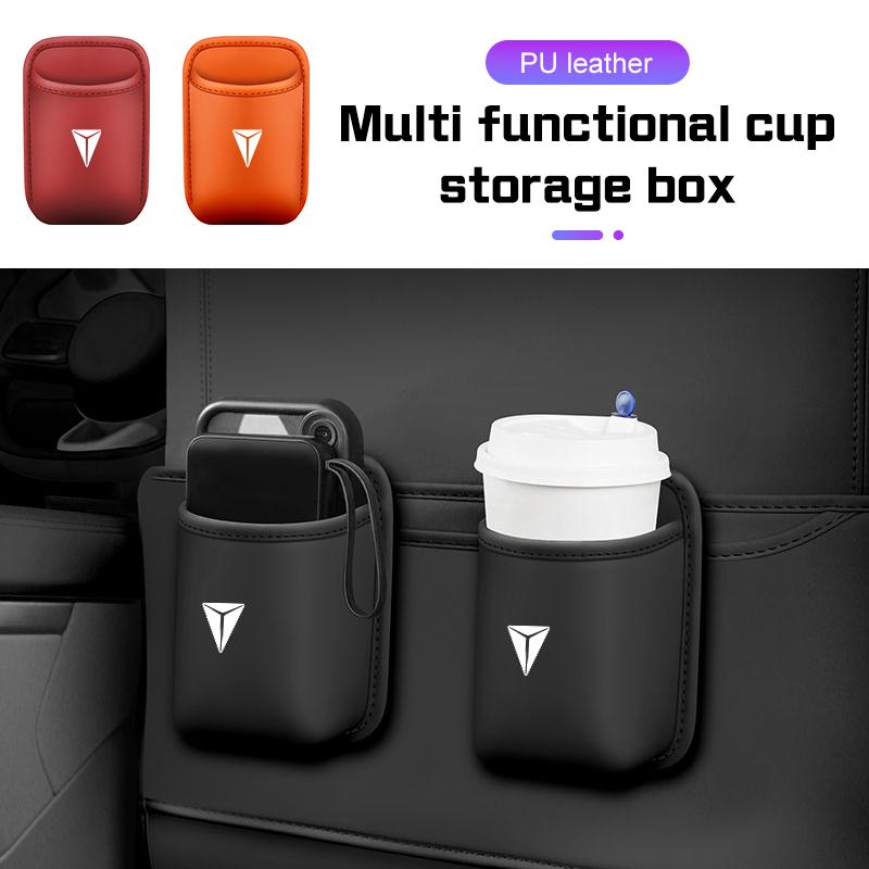 For Deepal S7 S07 S05 EV SLO3 G318 2026 2026 PU Leather Water Cup Storage Box Car Seat Back/Door Side Drinks Holder Bucket Bag