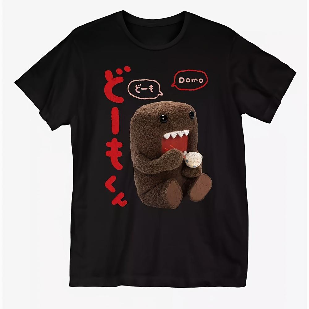 

Regular Fit Black T-Shirt Featuring Domo Kun Character and Japanese Print Perfect for Fans of Cute Anime Trendy Pop Culture Gift 5XL різнокольоровий