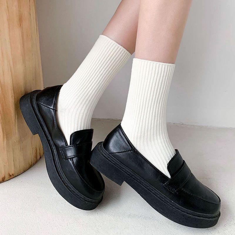 6 Pairs Of Solid Color Socks Women'S Medium Tube Stacking Socks Tide Japanese Milk White High Tube Tide Versatile Stockings
