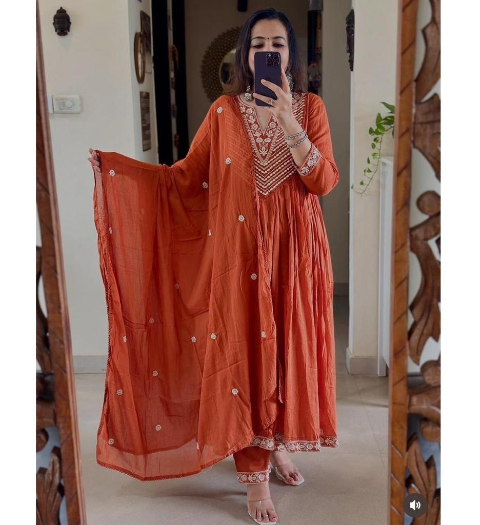 Women Cotton Anarkali Salwar Kameez Set Bollywood Party Wear Designer Top Tunic Kurti