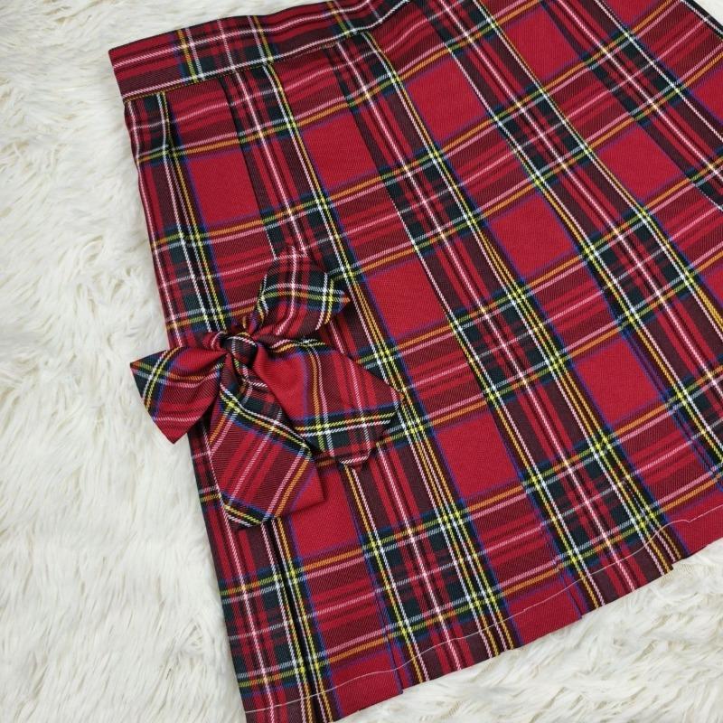 Fustă Scurtă Uniformă Carouri Roșii cu Talie Ajustabilă Fustă Plisată Cravată Stil Casual Colegial Îmbrăcăminte de Vară