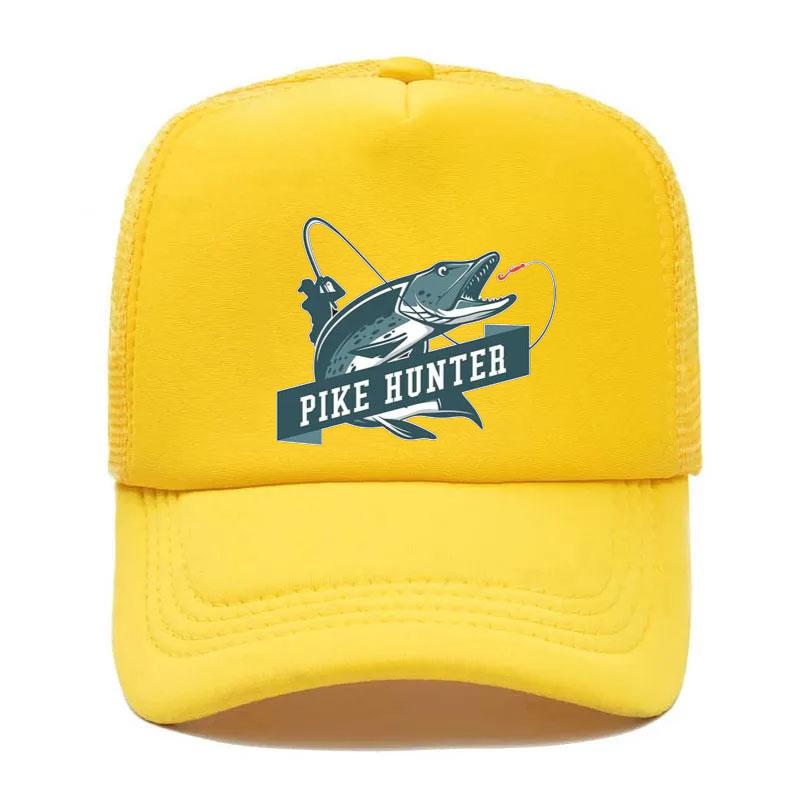 Cool FisherUnisex Printing Trucker Hat Pike Hunter Fishing Rod Unisex Mesh Net Caps Fishing Lures Drift Breathable Baseball Cap