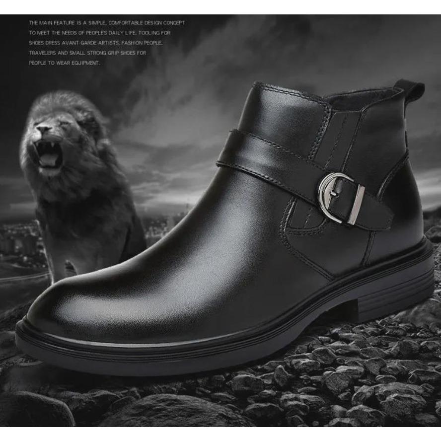 Winter Buckle Design Top Layer Leather Chelsea Boots Men Business Martin Style Large Sizes Available