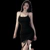 Be careful with the machine chain neck-hanging sexy off-the-shoulder suspender skirt 2026 summer new slim-fit elastic drawstring dress