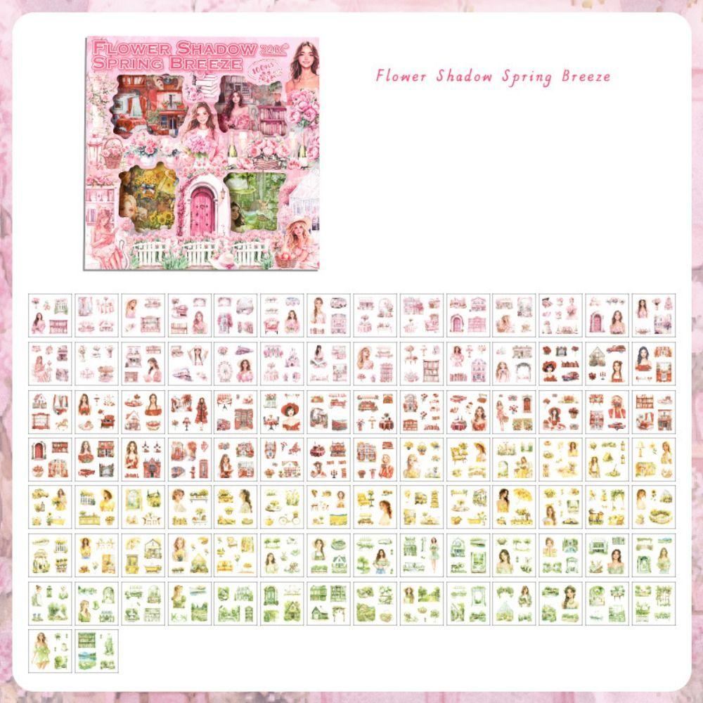 100 stk Fire årstider DIY Scrapbook-klistremerker Håndlaget journaldekor Blomstertema-klistremerker Collage