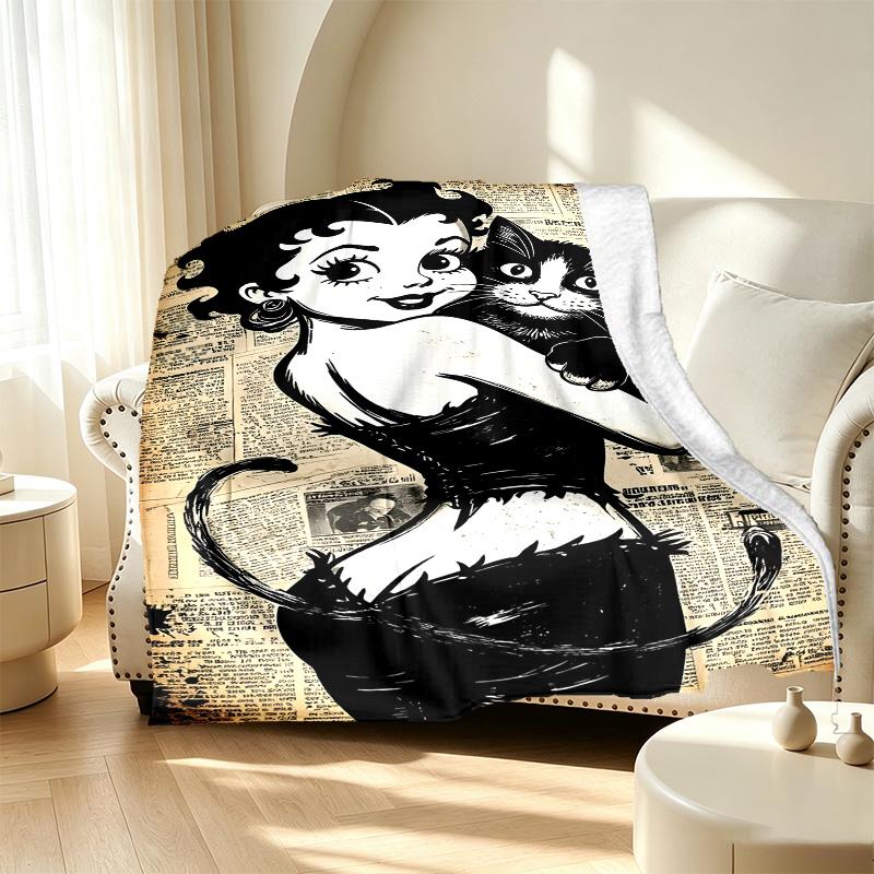 Betty Boop Pattern Blanket for Home Decoration, Bed, Sofa, Car Travel, Camping, Suitable for All Seasons, Birthday Christmas Gift