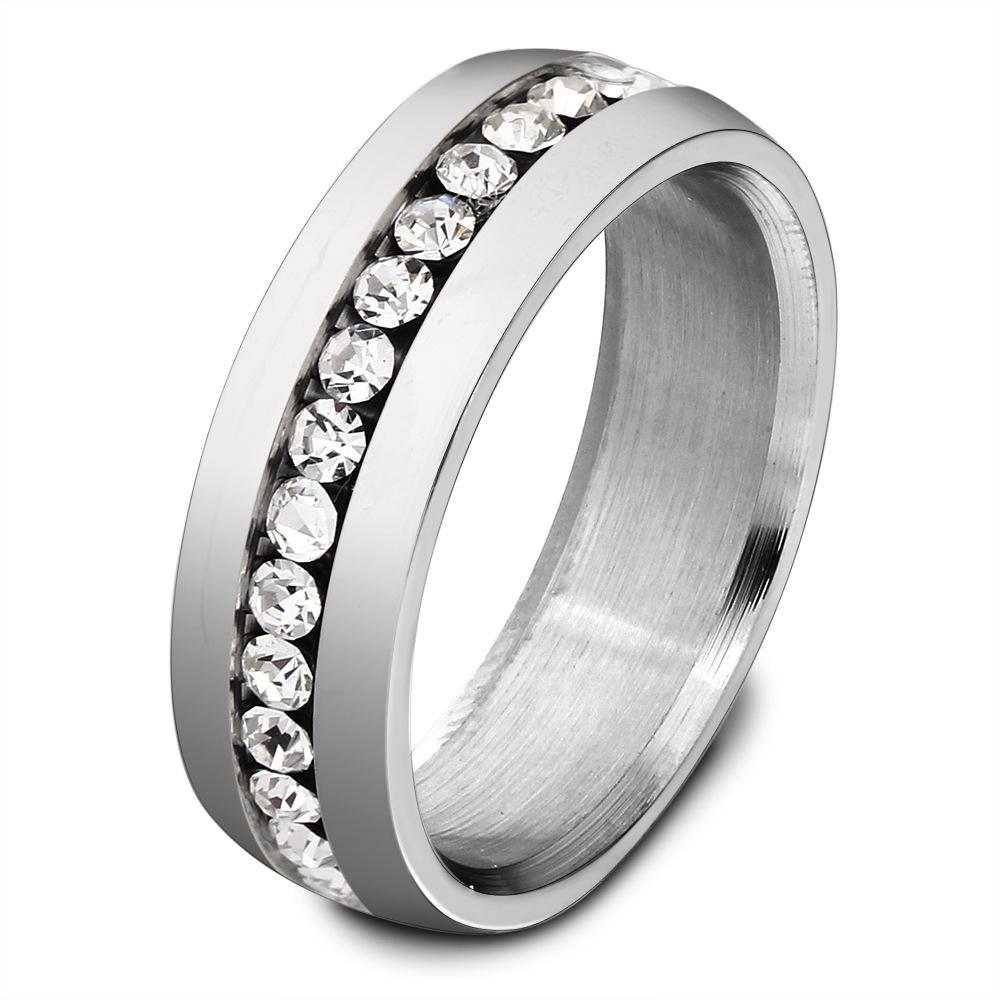 6mm Simple Zircon Inlaid Stainless Steel Titanium Ring for Men Size 7