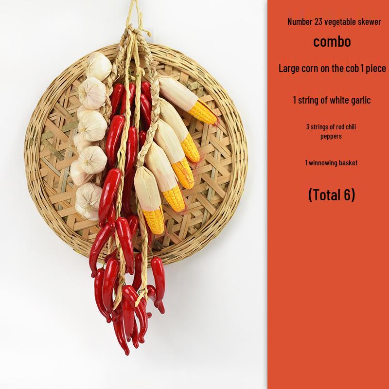 Simulated Vegetable Skewers Garland with Red Peppers, Garlic, and Peanuts for Farmhouse Decoration
