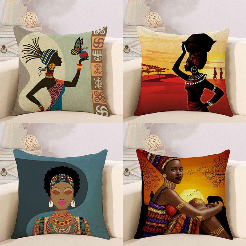 Decorative Tribal African Women Lifestyle Cushion Cover Stylish Linen Pillow Case For Unique Home Decor