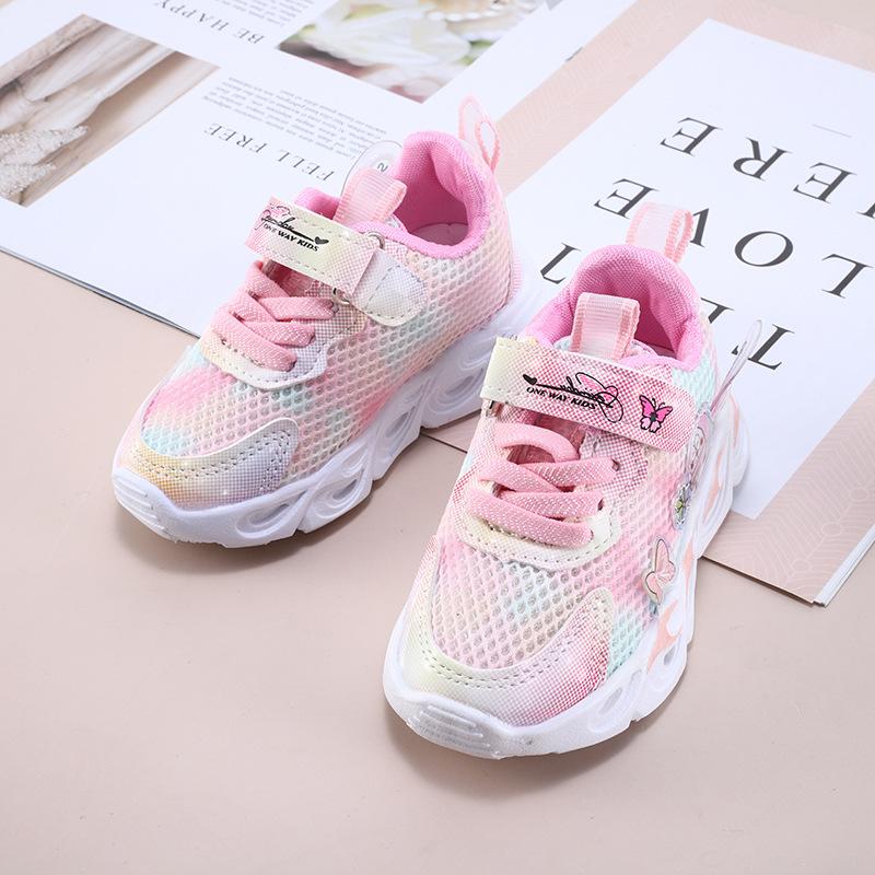 Mädchen Sportschuh Frühling Neu Kinder Freizeitschuh Mädchen LED Leuchtschuhe Mode Komfort Prinzessinnenschuhe Weichsohlige Rutschfeste Mesh Schuhe