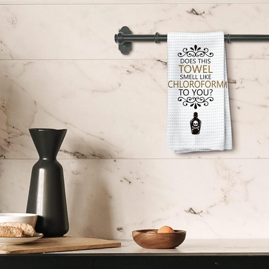 Funny Gothic Kitchen Towels, Does This Towel Smell Like Chloroform Hand Towels, Funny Decorative Dish Towels Dishcloths Tea Towels for Kitchen, Funny