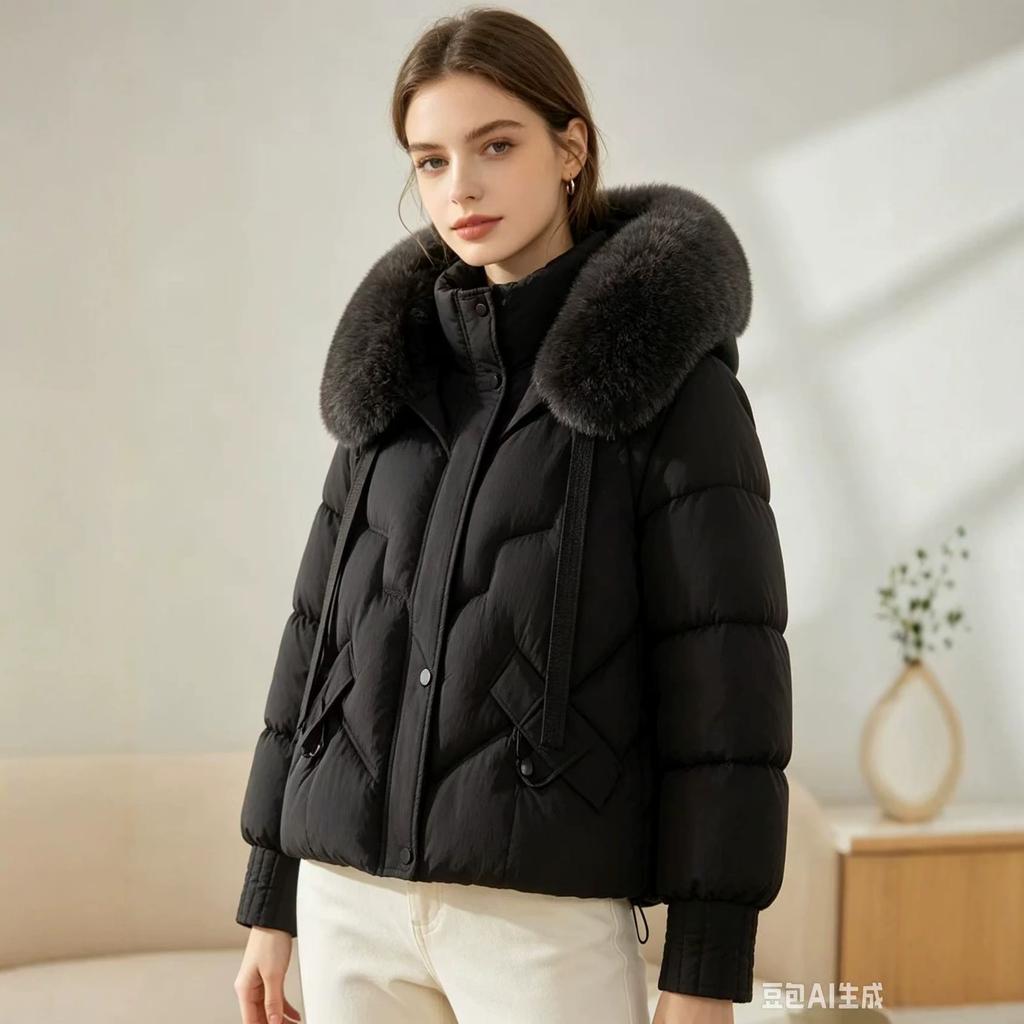 New fashion cotton clothes women's warm big fur collar temperament short women's cotton-padded clothes jacket