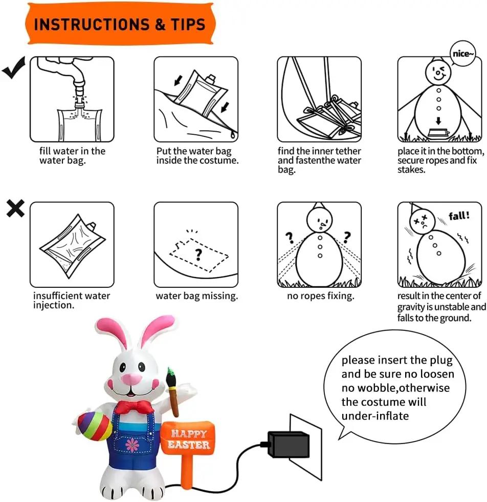 Blue Bunny Inflatable Easter Inflatables Decorations LED Lights Blow Up Yard Decorations Indoor Outdoor Garden Decorations