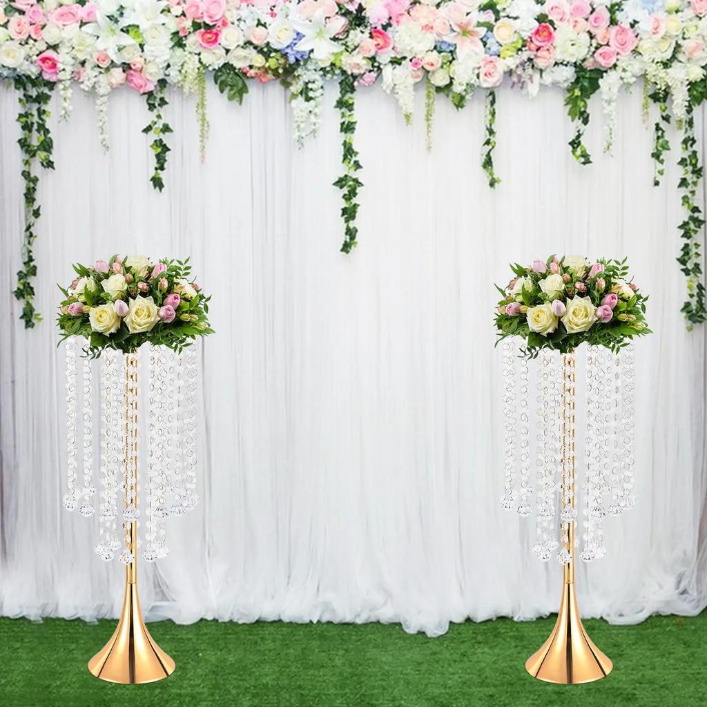 Luxurious Acrylic Crystal(21.9"/55.6cm H) 2Pcs Flower Stand Wedding Centerpieces on Floor