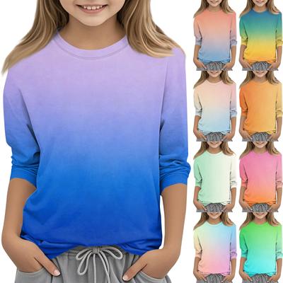 Kids Gradient Print Crew Neck Casual T-Shirt Long Sleeve Pullover Lightweight Soft Fabric Comfortable Fit Suitable for Everyday Wear