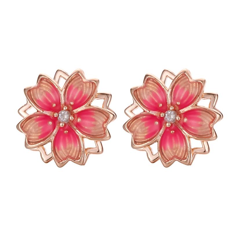 Korean and Japanese Version of Fashion Cherry Blossom Stud Earrings Women's Rotatable Epoxy Cold Wind Earrings Jewelry