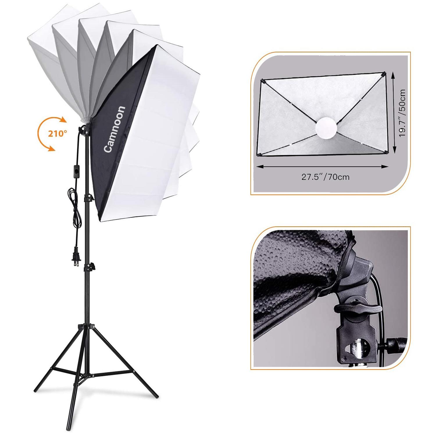 Camnoon Studio Photography Light kit Softbox Lighting Set with 85W 3000K-6000K Bi-color Temperature LED Light * 1 + 50x70cm Softbox * 1 + 2M Light Sta