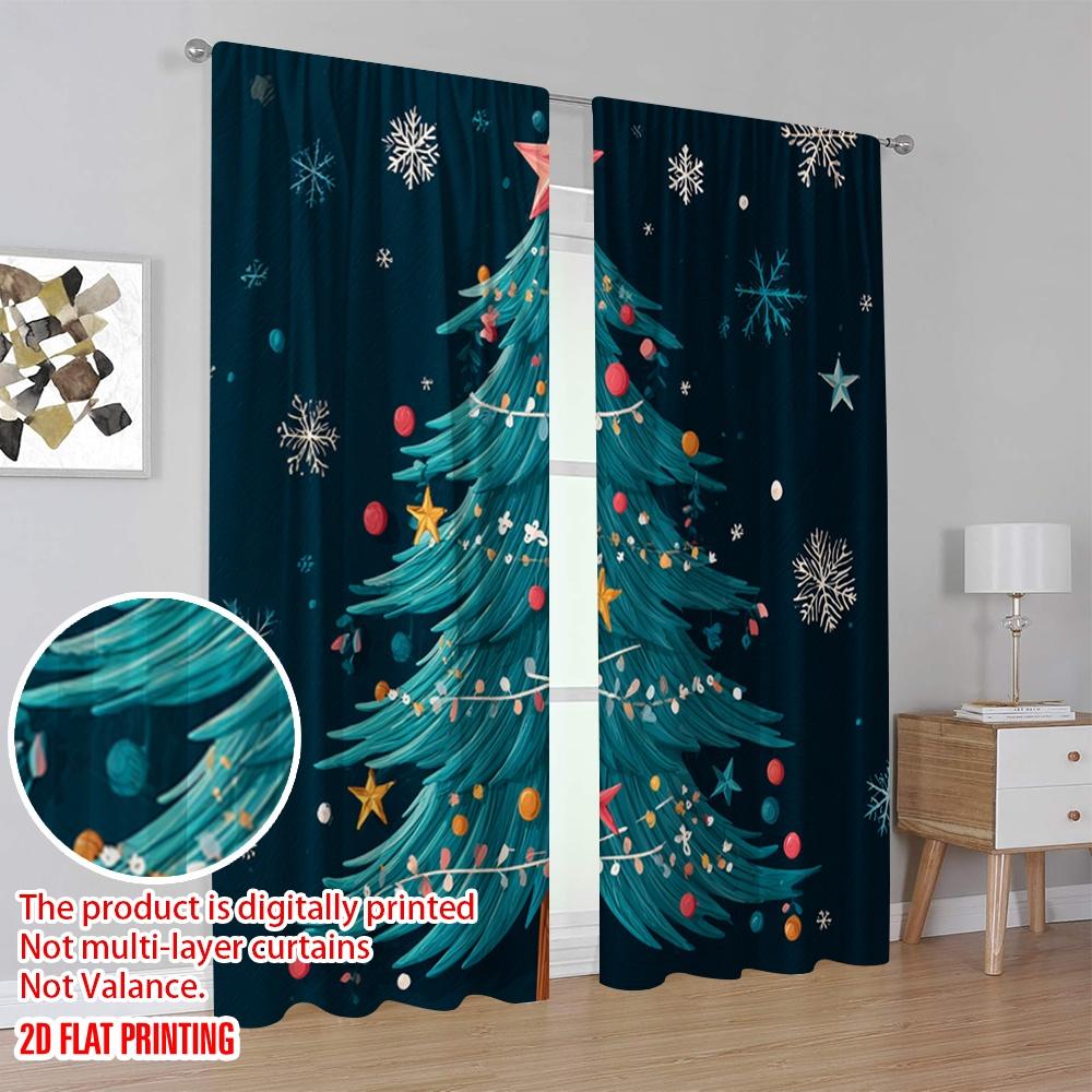 2 Stück, 2D-Flachdruck Kreative Vorhänge Lebhafte Schneeflocke & Weihnachtsbaum Vielseitiges Polyester (ohne Stange) Home Decor Ldeal