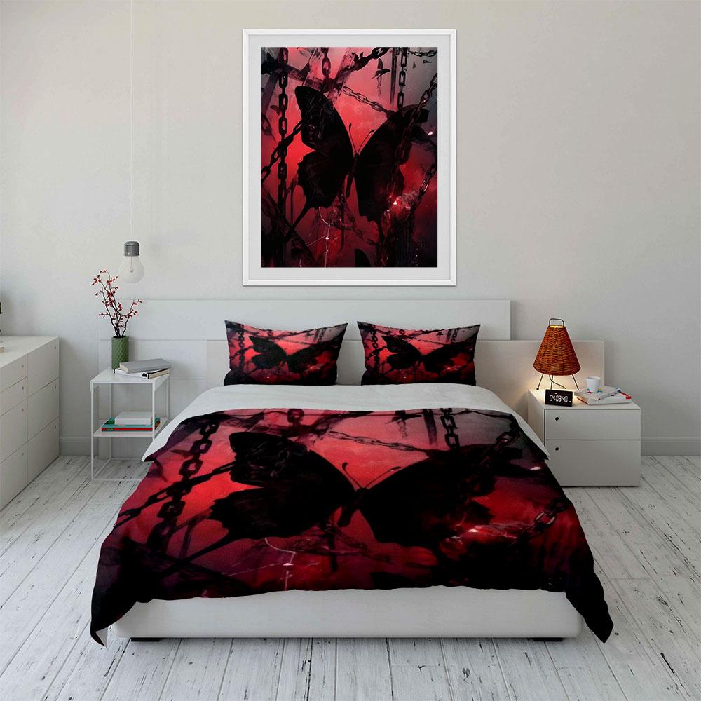 Conjunto de Decoración Artística de Mariposa Gótica Juego de Ropa de Cama con 1 Funda de Edredón 2 Fundas de Almohada Individual Doble King Queen, Regalo