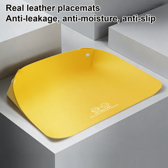 Pet Bowl Mat, Waterproof Pet Feeding Mat, Faux Leather Cat Food Mat with Raised Edges, Non Slip Spill Proof Food Mat for Cats Small Dogs