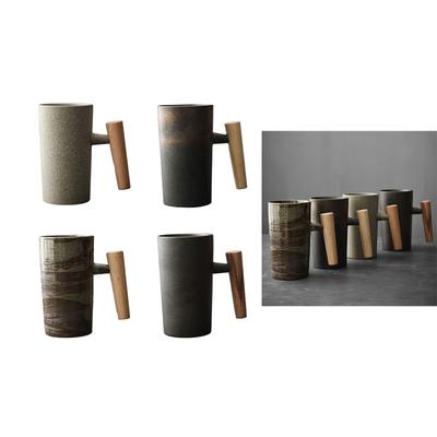 Japanische Handgefertigte Kaffeetasse Vintage Teetasse mit Holzgriff Becher Persönlichkeit Paar Haushalt Wasserbecher Steinzeug Geschenk