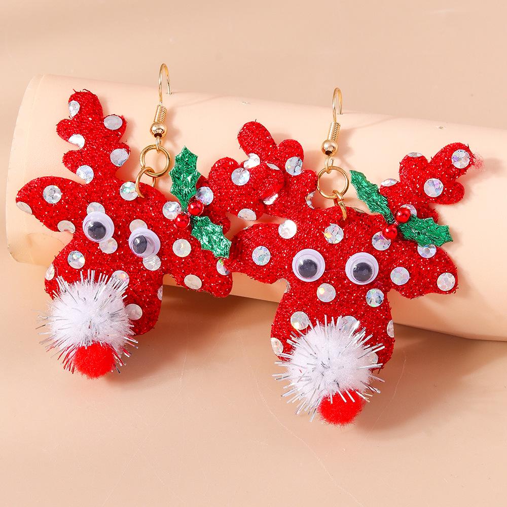 

European and American Cartoon Christmas Earrings - Cute Funny Elk, Tree, and Wreath Studs Jewelry