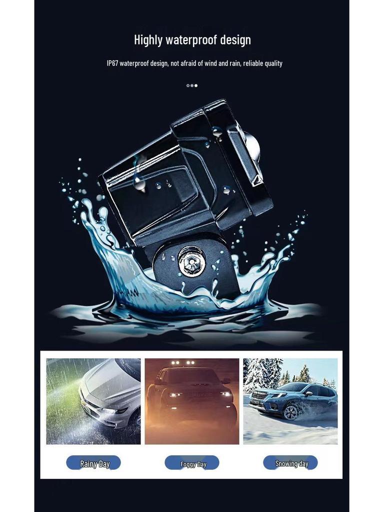 Waterproof Dual-Eye LED Motorcycle Spotlight: Ultra-Bright White & Yellow Light, 9-80V.