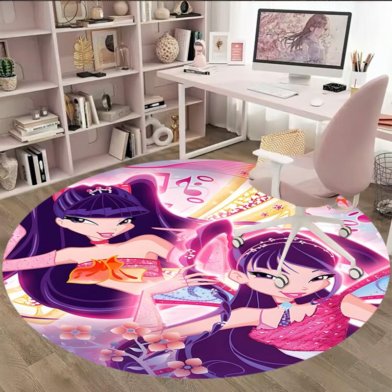 1pc Winx Club  Carpet, Round Rug, Comfortable, Suitable for Entryways, Living Rooms, Office, And Bedrooms, Christmas Decoration