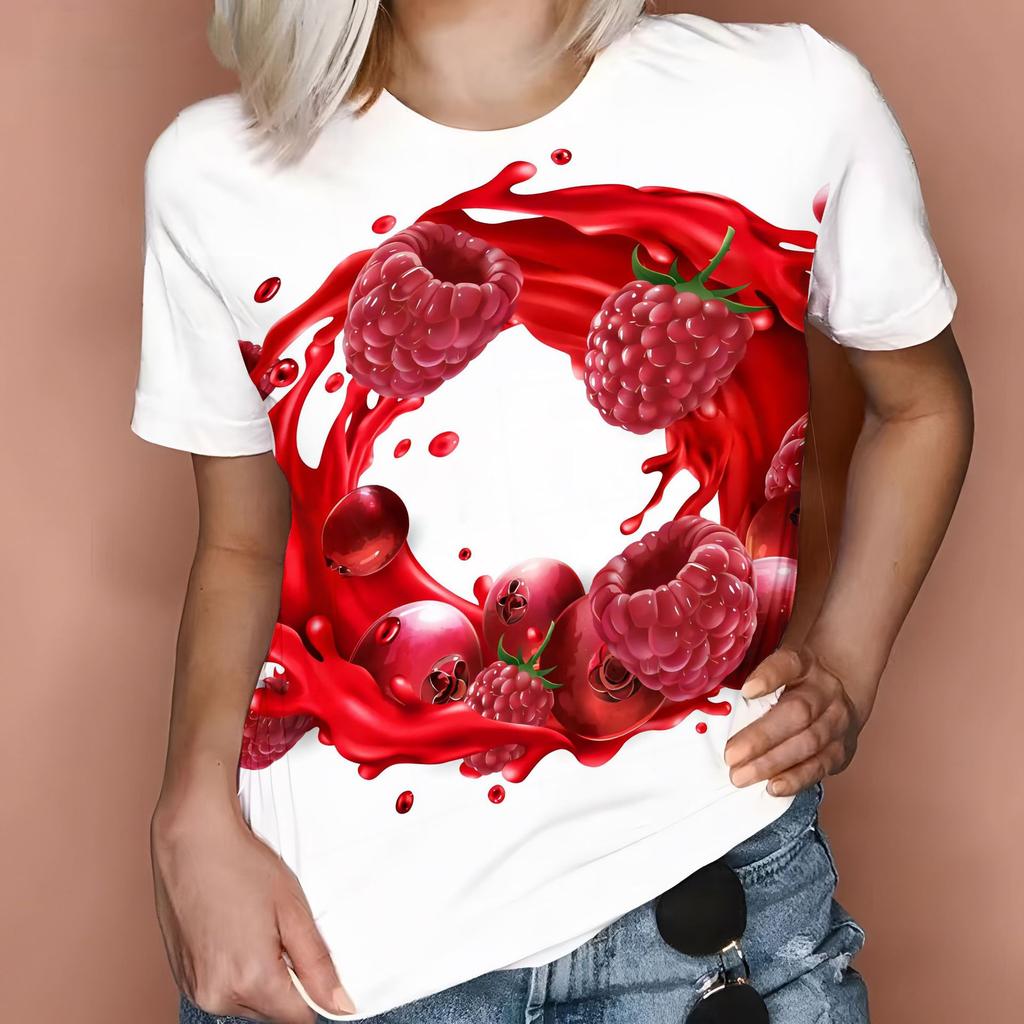 Fruit Series Short Sleeved T-shirt Summer Round Neck Cute Comfortable Breathable Leisure Loose Women's T-shirt