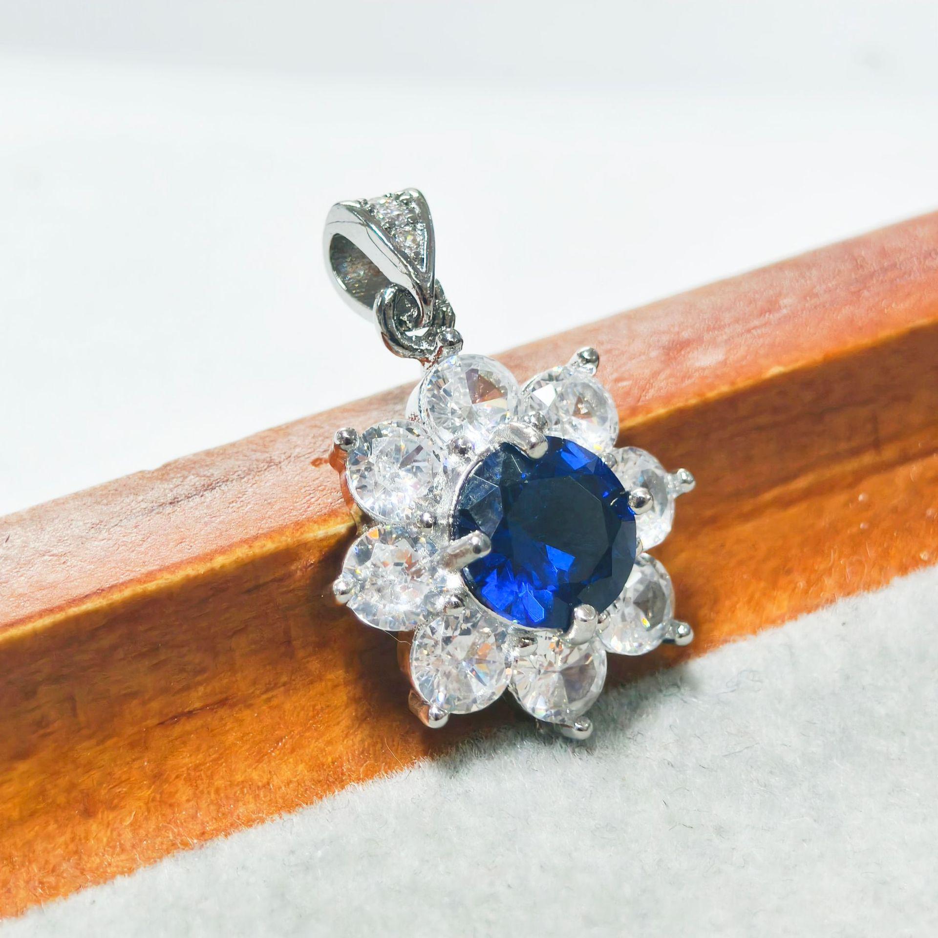Gesen Jewelry Starry Sparkle Set: Blue Cubic Zirconia Stud Earrings, Ring & Pendant.